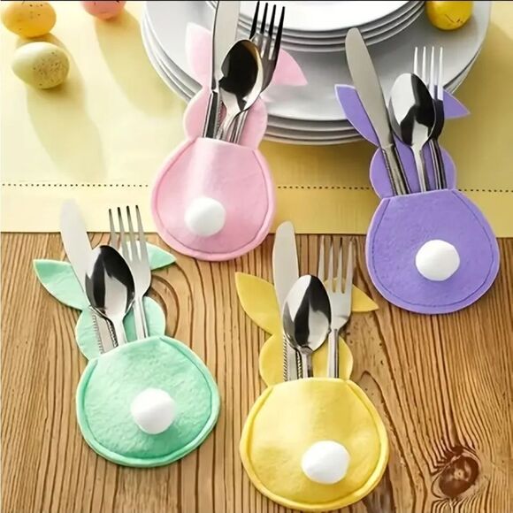 3 for 26 - Easter Bunny Felt Cutlery Silverware Holder Bag Easter Decora… - Picture 1 of 5
